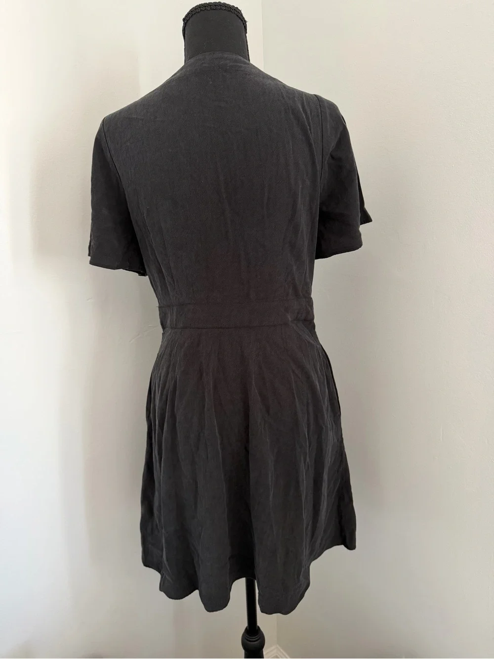 Madewell Pleated Waist True Wrap Mini Dress Black Size 4 Tencel